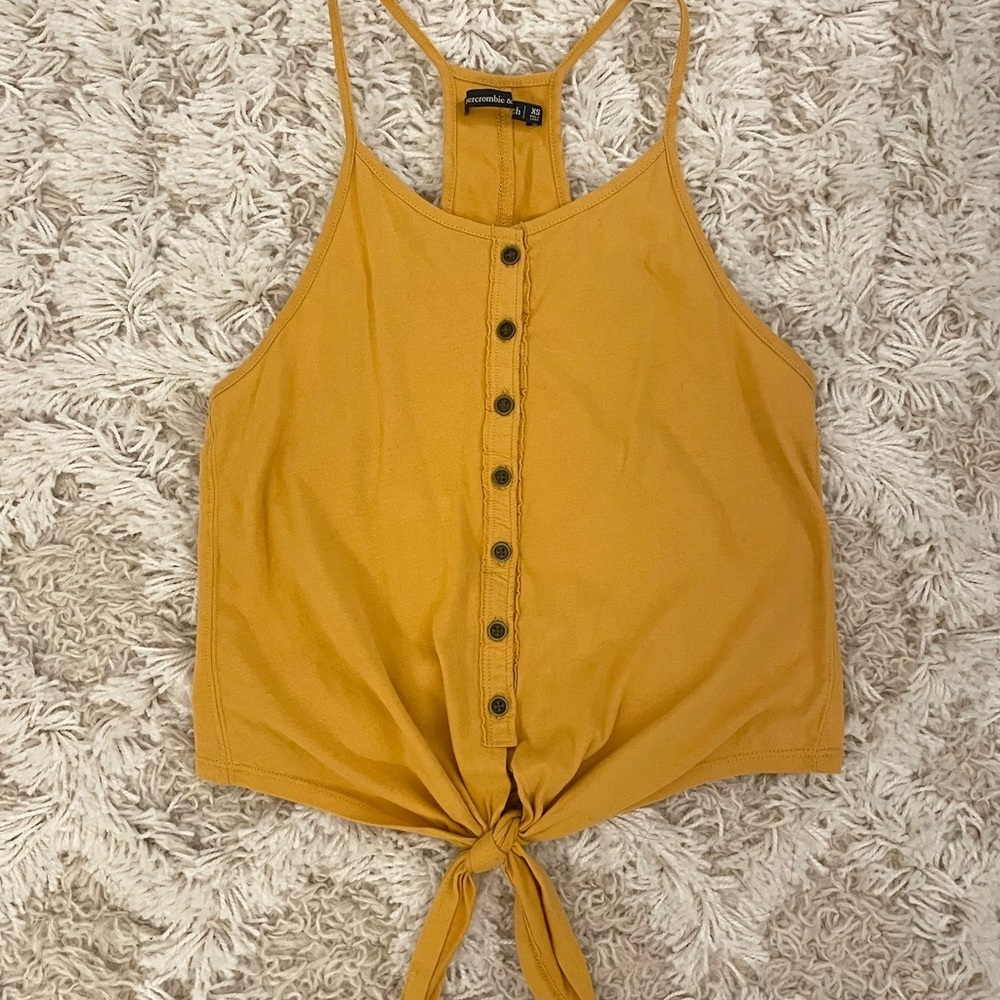 Abercrombie & Fitch Women’s Mustard Button-Down Tie-Front Top Size XS